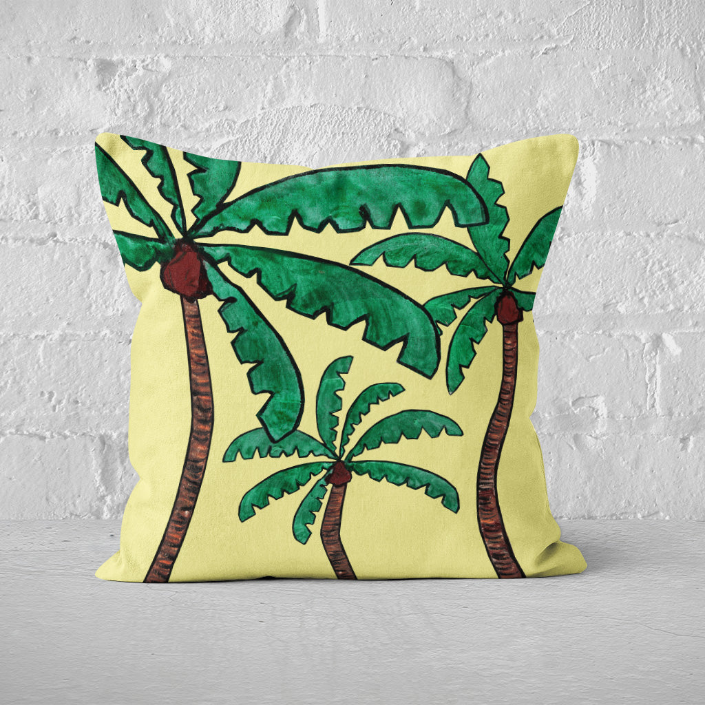 Pillow Cover Feature Art 'Palm Trees' - Yellow - Cotton Twill