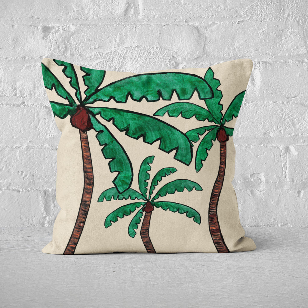 Pillow Cover Feature Art 'Palm Trees' - Bone - Cotton Twill