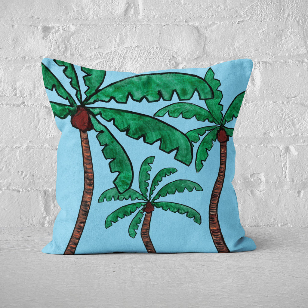 Pillow Cover Feature Art 'Palm Trees' - Blue - Cotton Twill