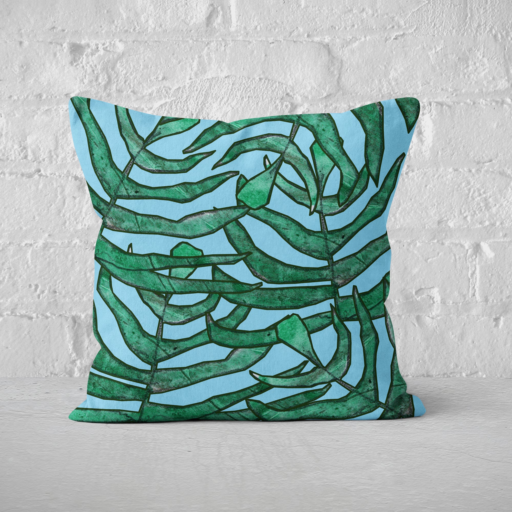 Pillow Cover Feature Art 'Ferns' - Blue - Cotton Twill