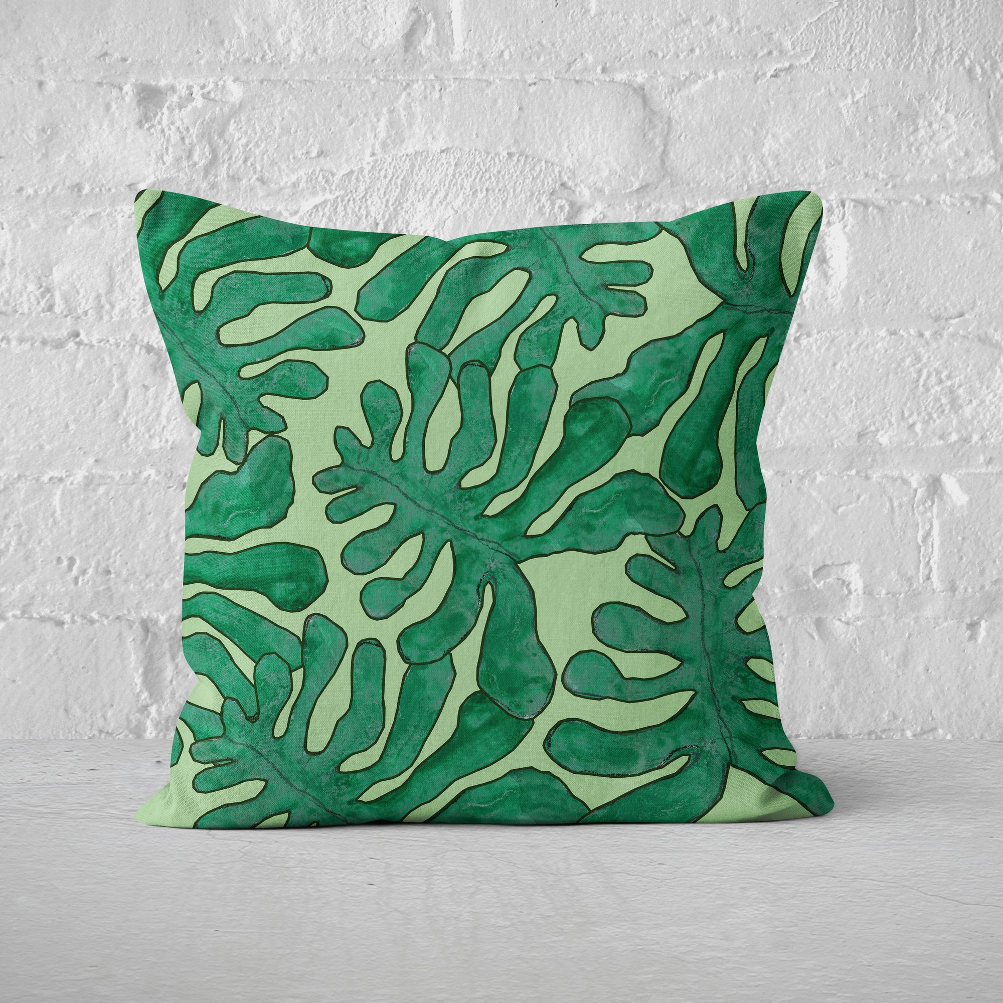 Pillow Cover Feature Art 'Palms' - Green - Cotton Twill