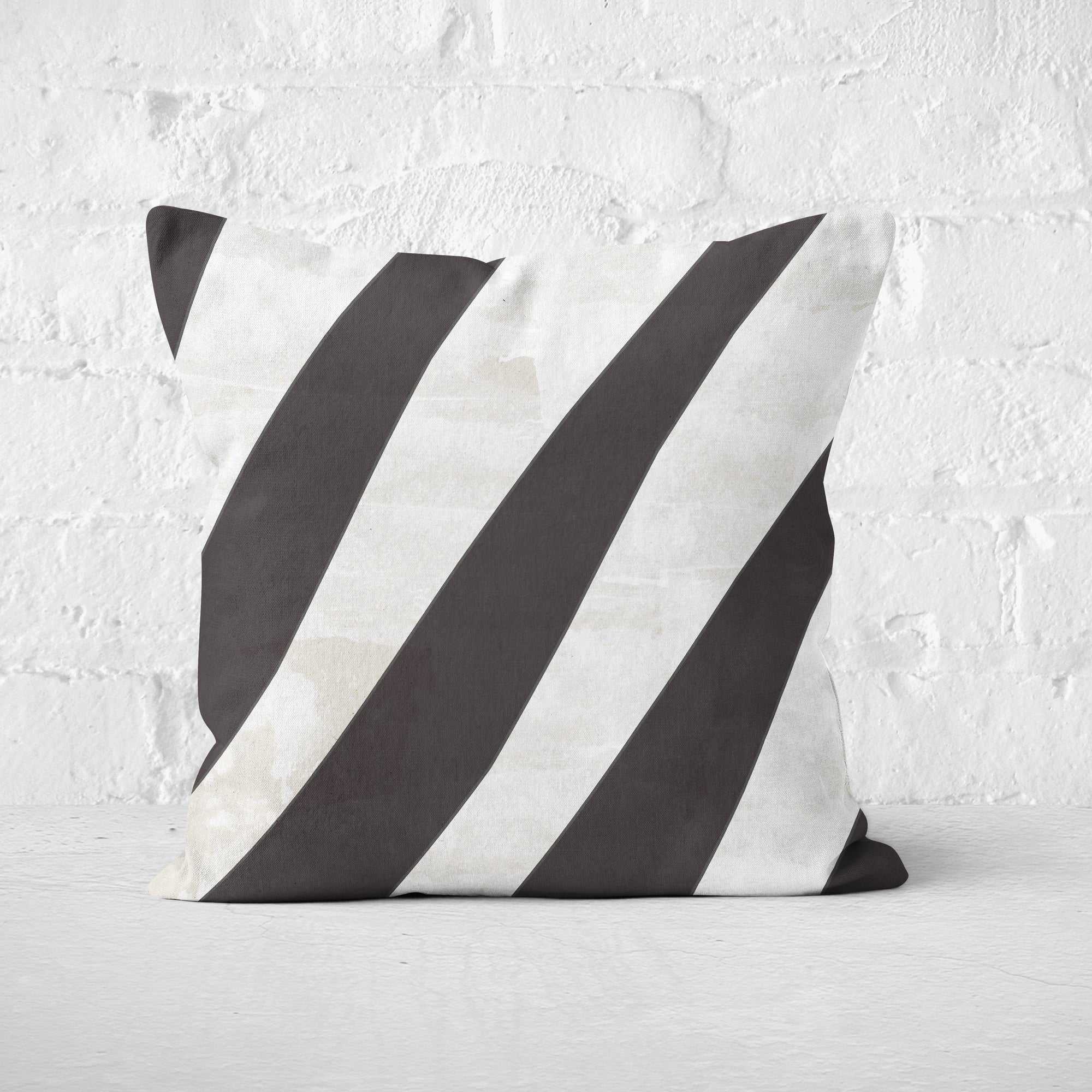 Pillow Cover Art Feature 'Contours' - White & Dark Brown - Cotton Twill