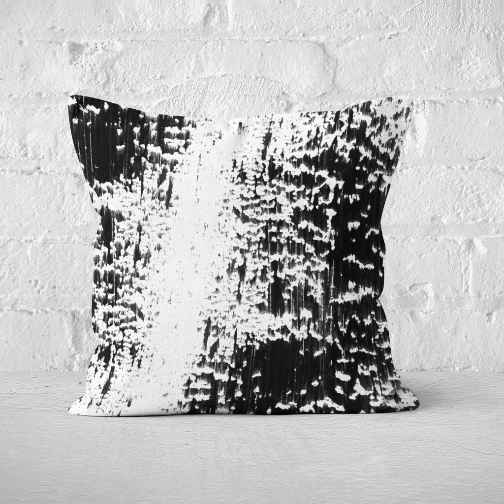 Pillow Cover Feature Art 'Tracks 3' - White & Black - Cotton Twill